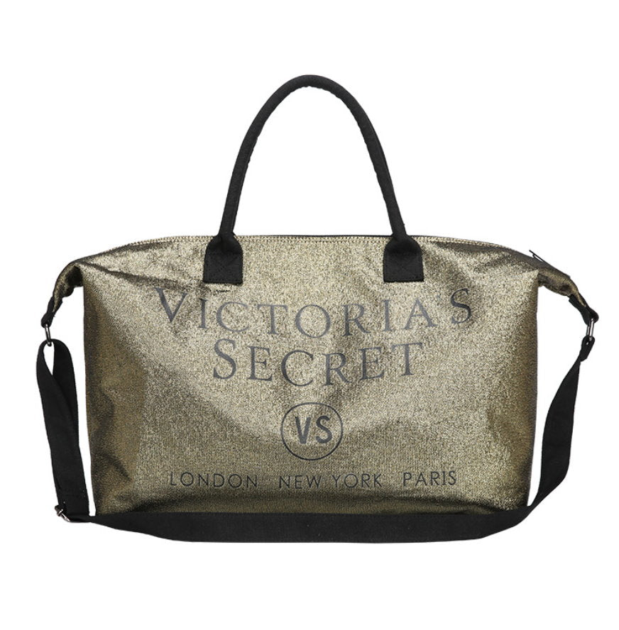 VICTORIA SECRET Canvas Tote Hand/Shoulder Bag Color Black & Gold