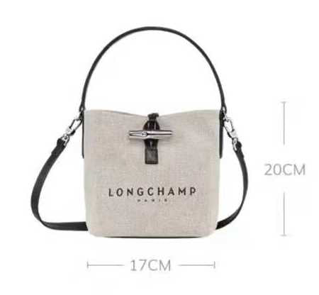 Longchamp logo Roseau Bucket Bag canvas gray New $355